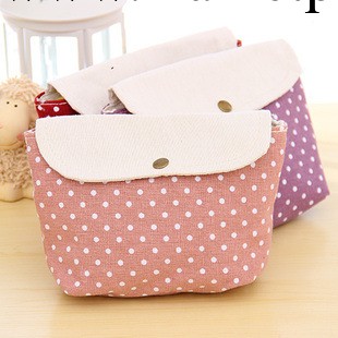 韓國可愛ZAKKA波點亞麻化妝包零錢包多功能手拿包工廠,批發,進口,代購