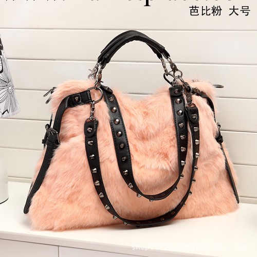 一件代發新款冬季毛毛女包手提包單肩斜跨包歐美潮大包 全真兔毛工廠,批發,進口,代購