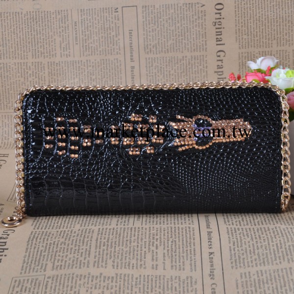 廠傢批發2013新款女士手包復古鱷魚頭鑲鉆鏈條手拿包女士錢包工廠,批發,進口,代購