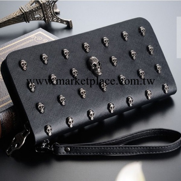 【廠傢批發】2013新款錢包韓版長款錢夾復古朋克骷髏頭鉚釘手拿包工廠,批發,進口,代購