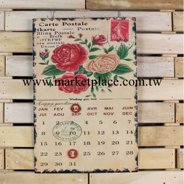 zakka 雜貨 復古做舊手繪壁掛/ 懷舊彩色日歷鐵皮萬年歷工廠,批發,進口,代購