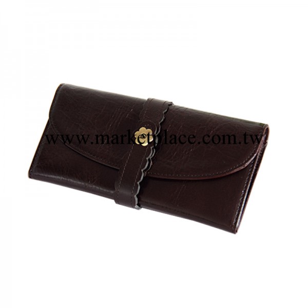 定制復古油蠟頭層牛皮女士花邊錢包錢夾 真皮梅花搭扣長款手拿包工廠,批發,進口,代購