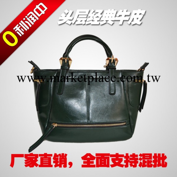 JZ嘉致 墨綠真皮單肩拉鏈手提包 歐美風商務真皮宴會女士包工廠,批發,進口,代購