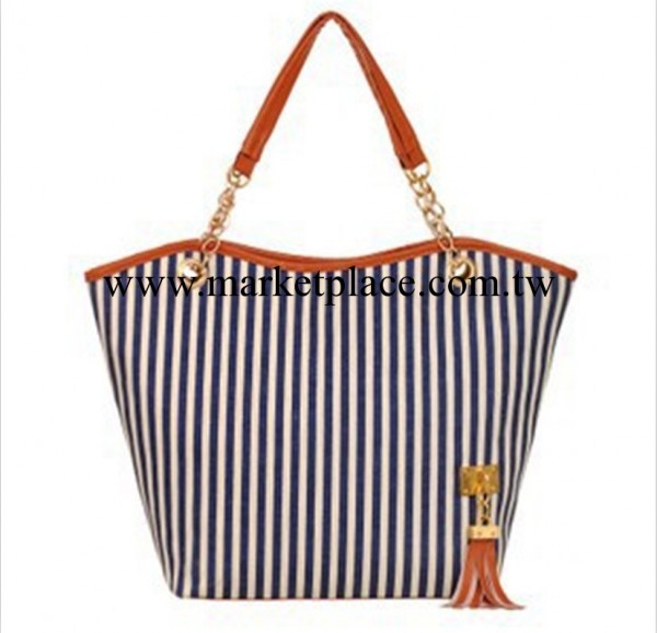 爆款時尚個性休閒帆佈女包豎條紋混搭單肩包手提包鏈條潮包 特價工廠,批發,進口,代購