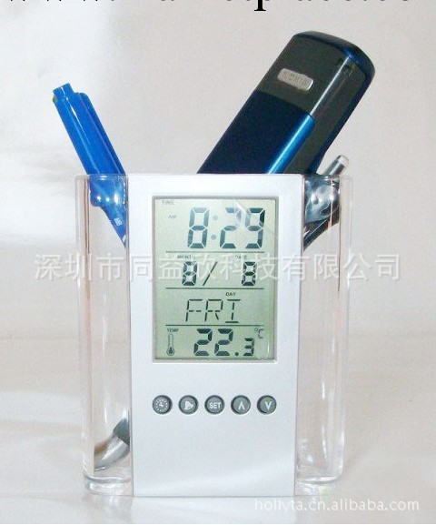 透明多功能筆筒萬年歷時鐘 創意辦公用品 電子萬年歷筆筒可印LOG工廠,批發,進口,代購