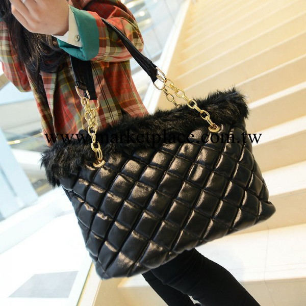 歐美冬日爆款鏈條時尚女包 菱格毛毛單肩手提女式包包 潮包工廠,批發,進口,代購