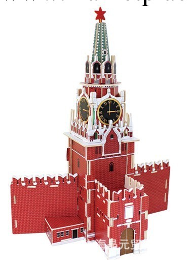 若態科技成人玩具木質3D立體拼圖著名建築俄羅斯斯巴達克塔樓模型工廠,批發,進口,代購