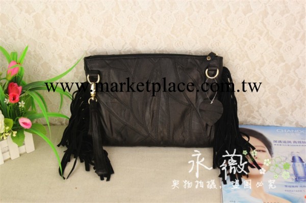 新款外貿真皮女包 個性鉚釘流蘇羊皮拼接 手拿單肩斜跨工廠,批發,進口,代購