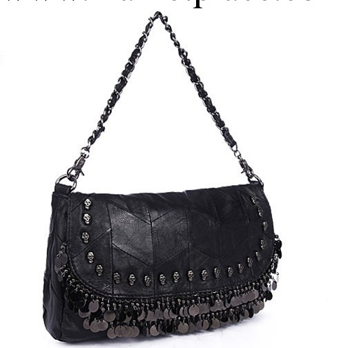 2013新款手提斜跨單肩 骷髏頭鉚釘 亮片流蘇真羊皮拼接女式包包工廠,批發,進口,代購