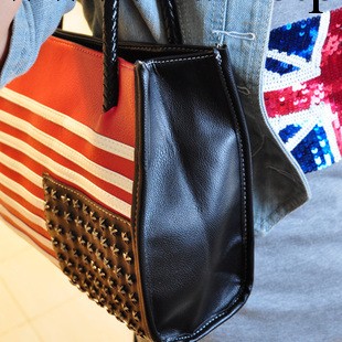 最新美國國旗優質PU流行朋克柳丁復古手提單肩大容量休閒女包工廠,批發,進口,代購