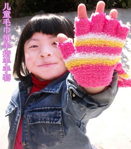 冬款毛巾棉全指手套 小孩半指手套批發 半邊絨兒童手套工廠,批發,進口,代購