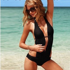 維多利亞的秘密 唯美性感 深V領顯女人 黑色連身 女式遊泳衣 泳裝工廠,批發,進口,代購