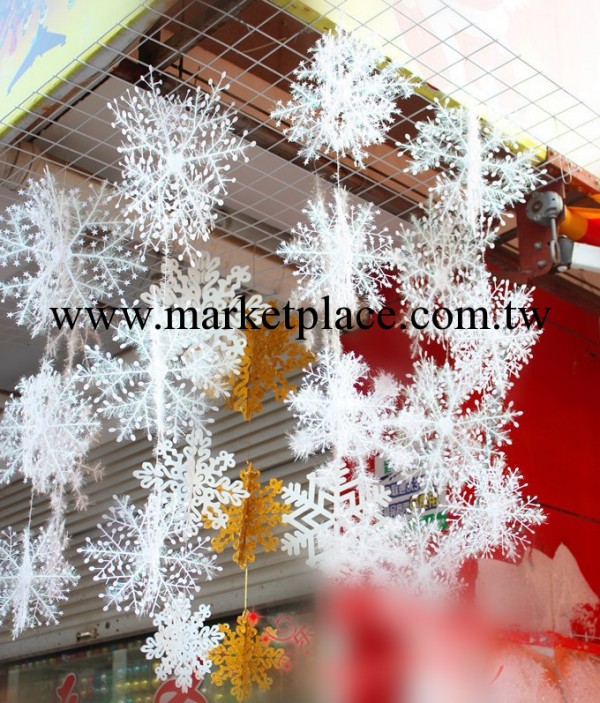 聖誕節裝飾品 聖誕立體雪花串 帶金絲雪花片 1串3片 吊掛聖誕用品工廠,批發,進口,代購