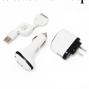 iphone4充電器 三合一充電套裝 蘋果車充+充電頭+伸縮線 蘋果套裝批發・進口・工廠・代買・代購
