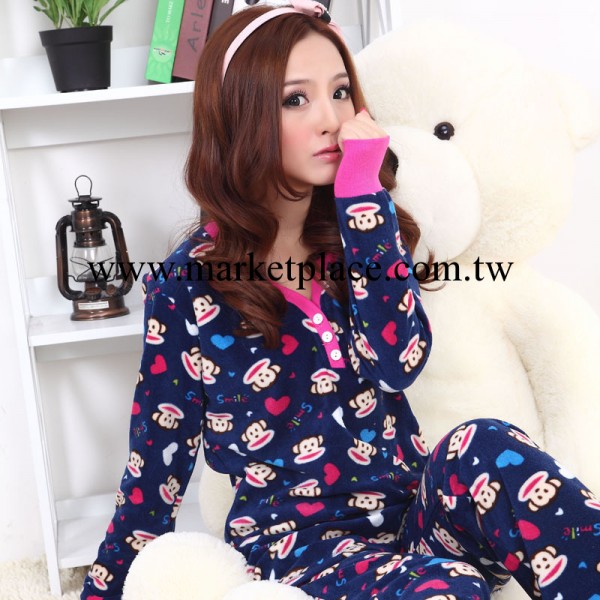 冬季女士新款大嘴猴珊瑚絨睡衣 一件代發卡通居傢服套裝保暖內衣工廠,批發,進口,代購