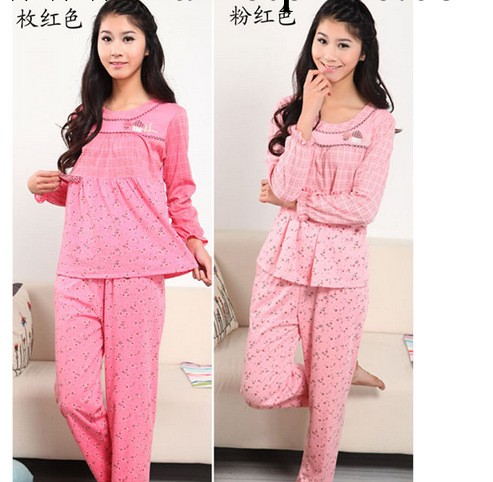 秋冬季全棉女式長袖睡衣套裝 格子花朵傢居服套裝100%純棉工廠,批發,進口,代購