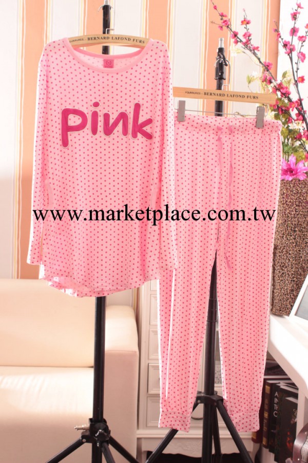 大嘴猴睡衣pink波點女士莫代爾棉睡衣長袖長褲套裝傢居服秋冬女款工廠,批發,進口,代購