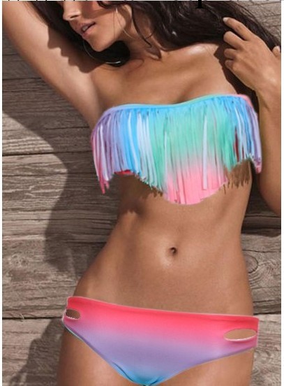 廠傢直銷 2013新款 維多利亞的秘密 漸變色流蘇 比基尼泳衣工廠,批發,進口,代購