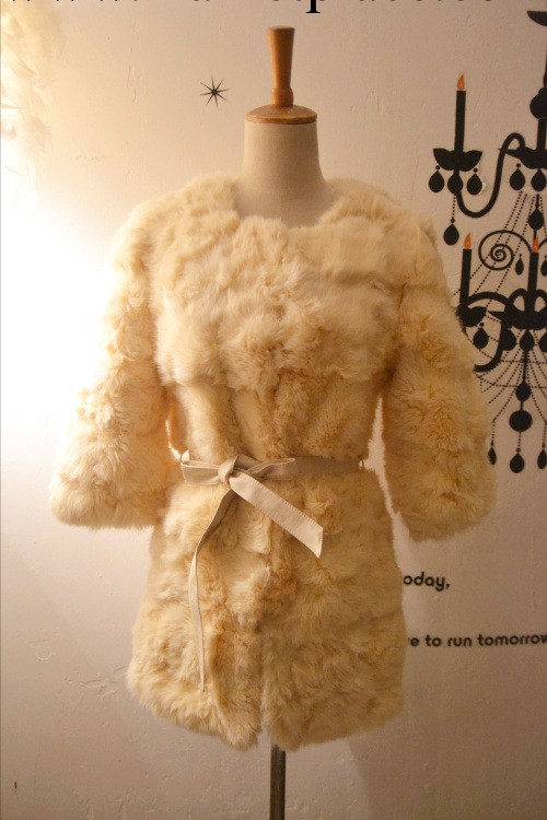 2013冬真毛兔毛中袖長款皮草 2色送腰繩工廠,批發,進口,代購