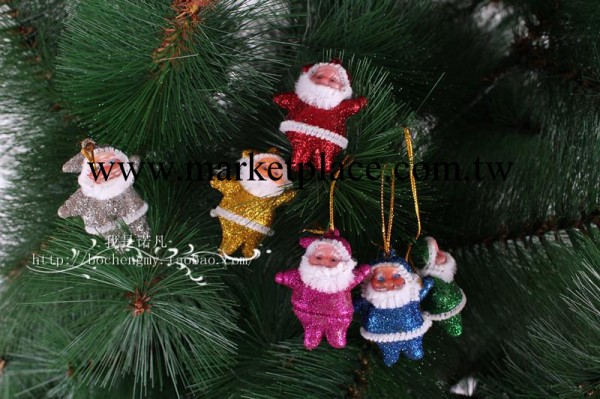 聖誕樹裝飾品 小聖誕老人金粉 6色6個裝 聖誕樹掛件 聖誕裝飾品工廠,批發,進口,代購