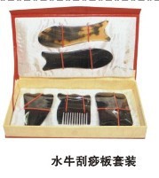 五件套天然黑色純牛角刮痧板套裝工廠,批發,進口,代購