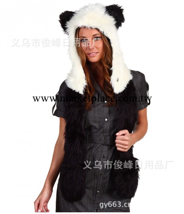 2012歐美流行仿皮毛時尚動物帽 表演道具 帽子圍巾手套一體熊貓款批發・進口・工廠・代買・代購