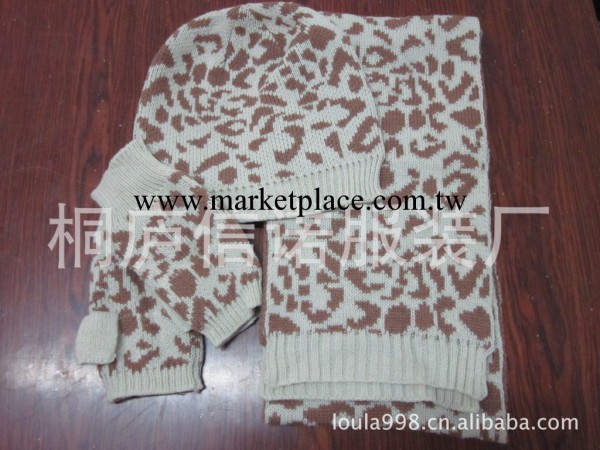 2012流行豹紋款腈綸針織三件套 針織套件 帽子圍巾手套三批發・進口・工廠・代買・代購