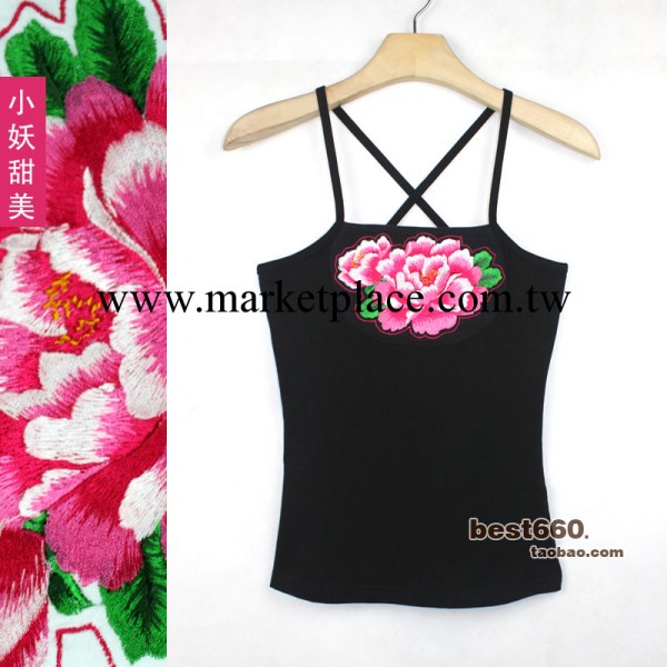 沐錦 夏 刺繡抹胸 修身吊帶衫 民族風 手工繡花 掛脖 小背心 女工廠,批發,進口,代購