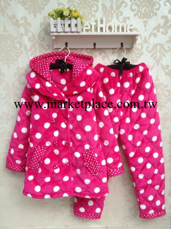 2013年冬季女士純色圓圈連帽法蘭絨夾棉加厚睡衣傢居服工廠,批發,進口,代購