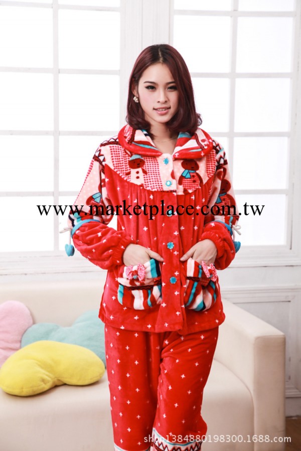 秋冬長袖睡衣批發 法蘭絨夾棉睡衣女式傢居服套裝 一件代發工廠,批發,進口,代購