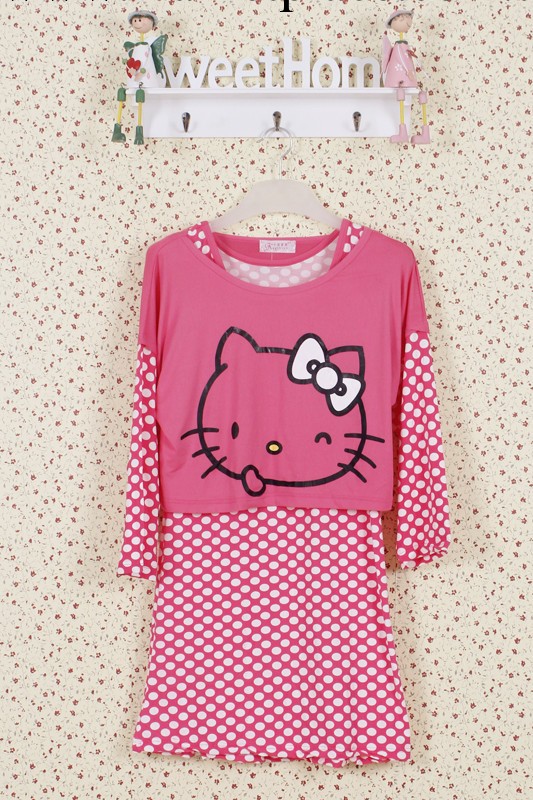 春秋季女式長袖睡衣 可愛卡通kitty貓卡通猴子兩件套居傢服套裝工廠,批發,進口,代購