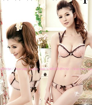 爆款日韓新款甜美性感聚攏掛脖前扣立體花朵胸罩內衣套裝批發512工廠,批發,進口,代購