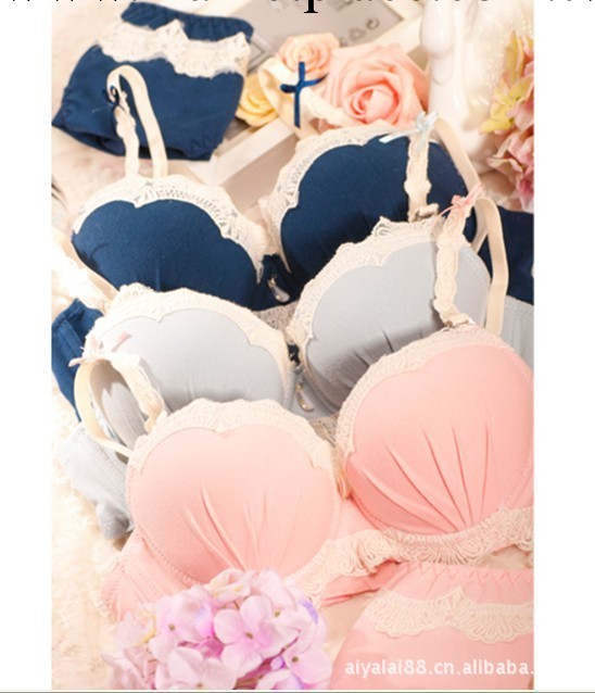 甜美少女胸罩聚攏上托側收可拆雙優雅性感肩帶內衣三排扣套裝工廠,批發,進口,代購