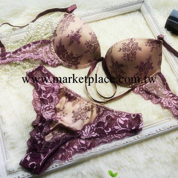 爆款外貿原單歐美大牌蕾絲綢緞花朵內衣性感蕾絲聚攏內衣胸罩套裝工廠,批發,進口,代購