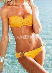 維多利亞的秘密新款閃光哈棉一字圍女裝泳衣 低價批發 黃色工廠,批發,進口,代購