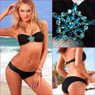 維多利亞的秘密水晶鉆黑色掛脖抹胸比基尼婚紗拍照泳衣工廠,批發,進口,代購