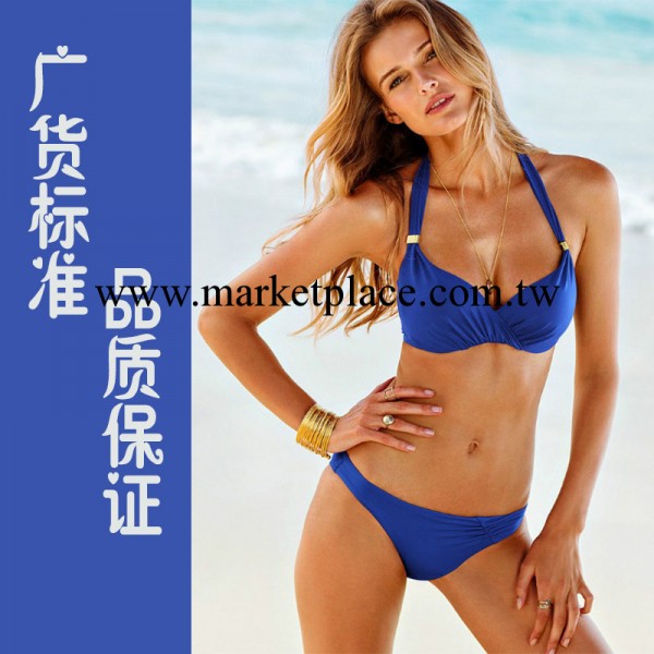 廣州泳衣批發維多利亞的秘密比基尼新款女士溫泉泳衣寶藍鋼托褶皺工廠,批發,進口,代購
