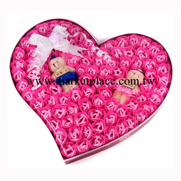 廠傢直銷婚慶促銷禮品92朵情侶小熊玫瑰香皂花紙香皂七夕聖誕禮物工廠,批發,進口,代購