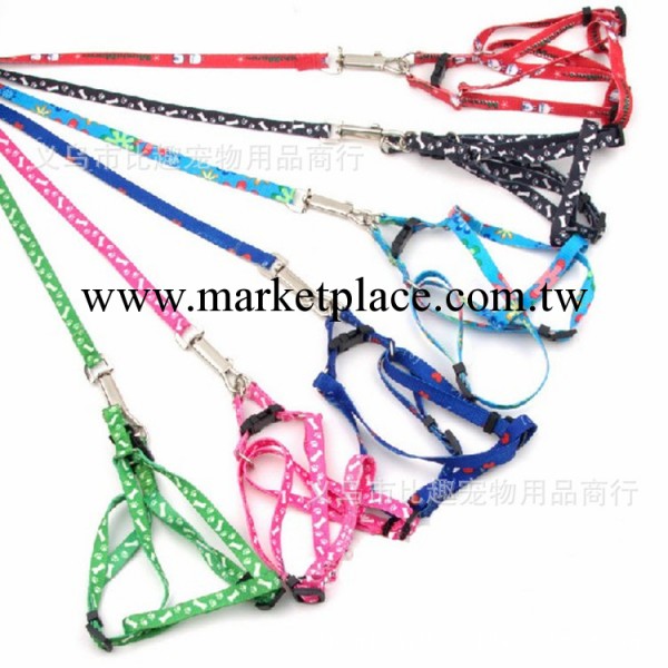 小型犬印花滌綸 寵物狗狗胸背帶/繩/牽引繩 狗狗牽引繩套裝 1.0CM工廠,批發,進口,代購