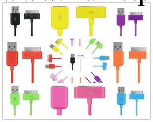 iPhone4數據線 蘋果4充電線 USB多彩數據線工廠,批發,進口,代購