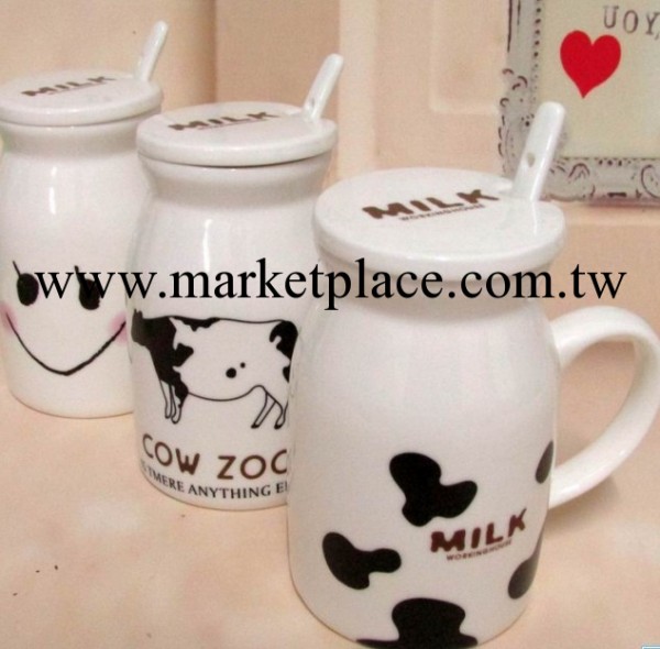 zakka 大號牛奶陶瓷杯 帶蓋奶牛斑點早餐杯 陶瓷牛奶杯子 奶瓶杯批發・進口・工廠・代買・代購