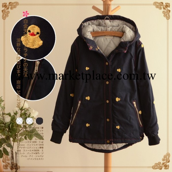 日單森女系清新小黃鴨連帽加厚棉衣外套棉服白金天使工廠,批發,進口,代購