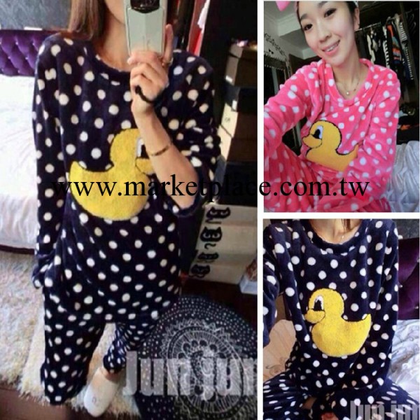 秋冬裝珊瑚絨波點小黃鴨可愛休閒睡衣傢居休閒傢居服套裝 X60工廠,批發,進口,代購