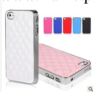 批發小羊皮蘋果4S保護套 iphone5菱形格子手機殼電鍍貼皮銀邊金邊工廠,批發,進口,代購