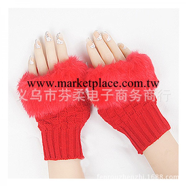 日韓流行針織毛線半指手套女冬季保暖半指鍵盤短款仿兔毛手套批發工廠,批發,進口,代購