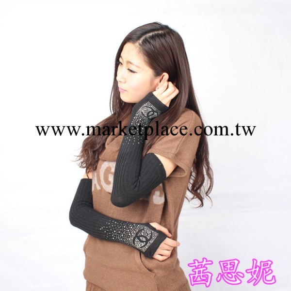 加厚款袖套羊毛亮鉆彩鉆女保暖手套鑲鉆黏鉆半指手臂套針織護手套工廠,批發,進口,代購