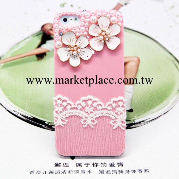 iphone5珍珠桃花朵蕾絲手機殼 蘋果5純色手工diy定制保護外殼批發工廠,批發,進口,代購