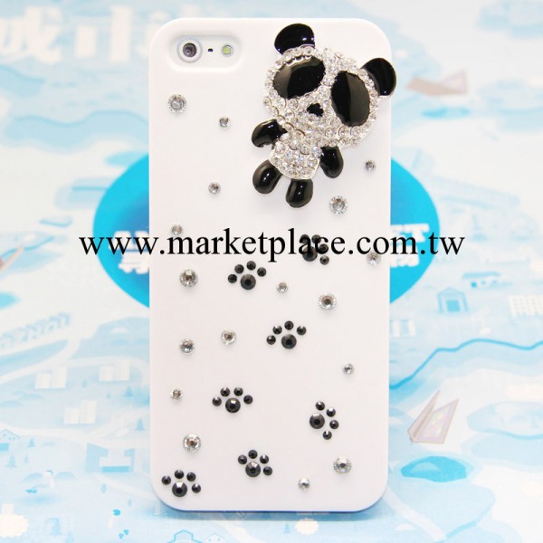 蘋果5小熊貓手機殼 iphone5手工貼鉆diy定制保護殼 純色鉆殼批發工廠,批發,進口,代購