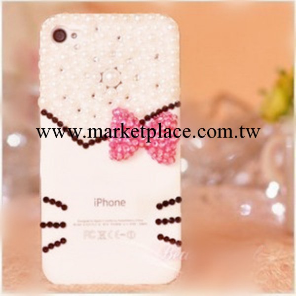 新款 iphone4s手機殼蘋果4手機套 水鉆珍珠hellokitty蝴蝶結 萌貓工廠,批發,進口,代購