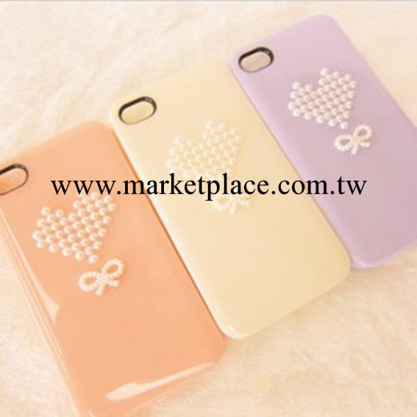 珍珠愛心蝴蝶結手機殼 蘋果5代手機保護套DIY鑲鉆 iphone5s鉆殼工廠,批發,進口,代購